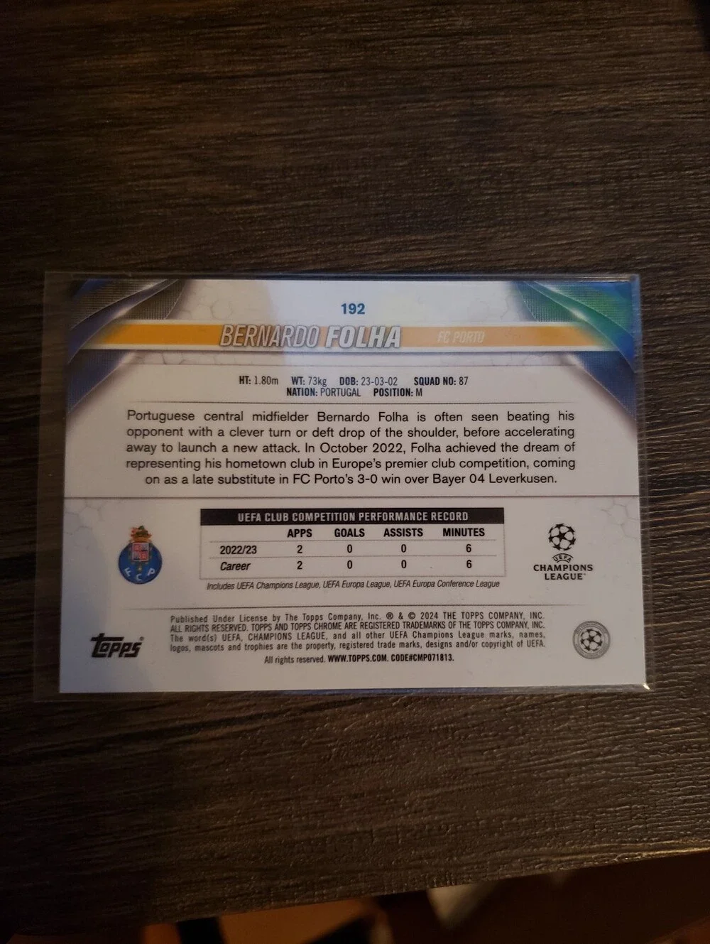 ⚽️ Bernardo Folha Trading Card ⚽️